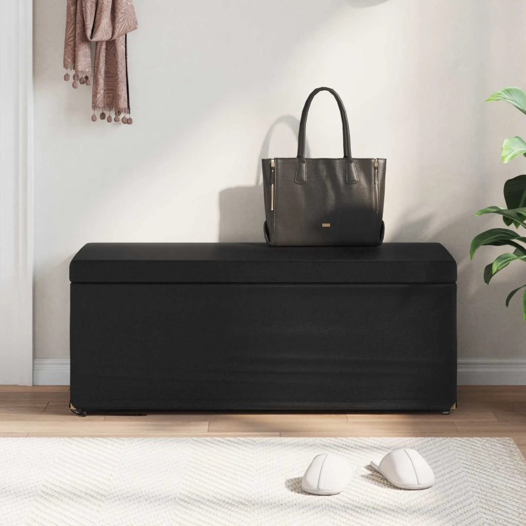 Pouf Nero Pelle Sintetica e Legno Ingegnerizzato