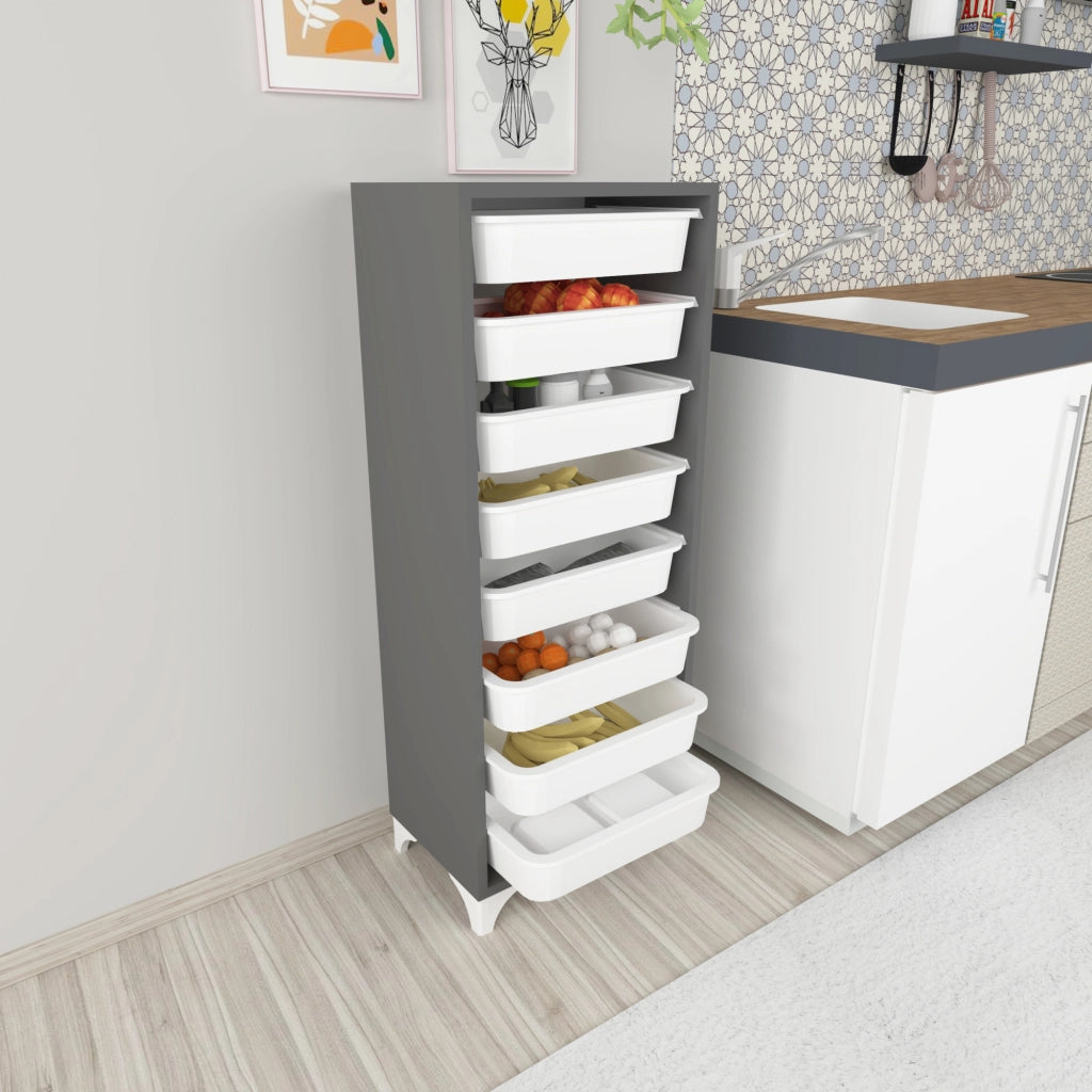 Cassettiera 'Lurøy' Organizzatore con 8 Cestini Estraibili - Mobile a Torre Contenitore - Antracite / Bianco [en.casa]