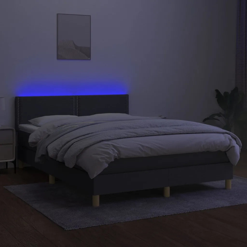 Letto a Molle Materasso e LED Grigio Scuro 140x190cm in Tessuto 3133630