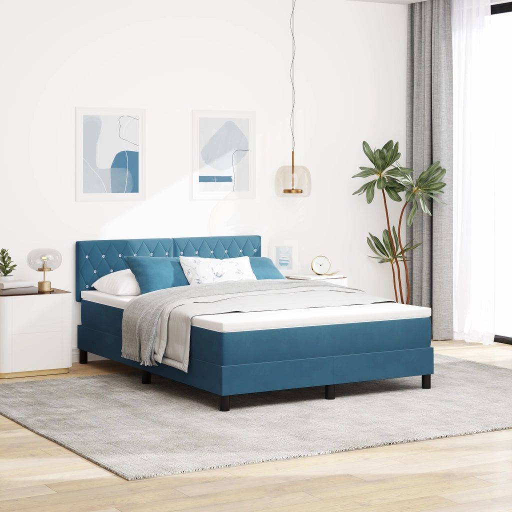 Letto Box Spring con Materasso e LED Blu Scuro 140x190 cm Velluto