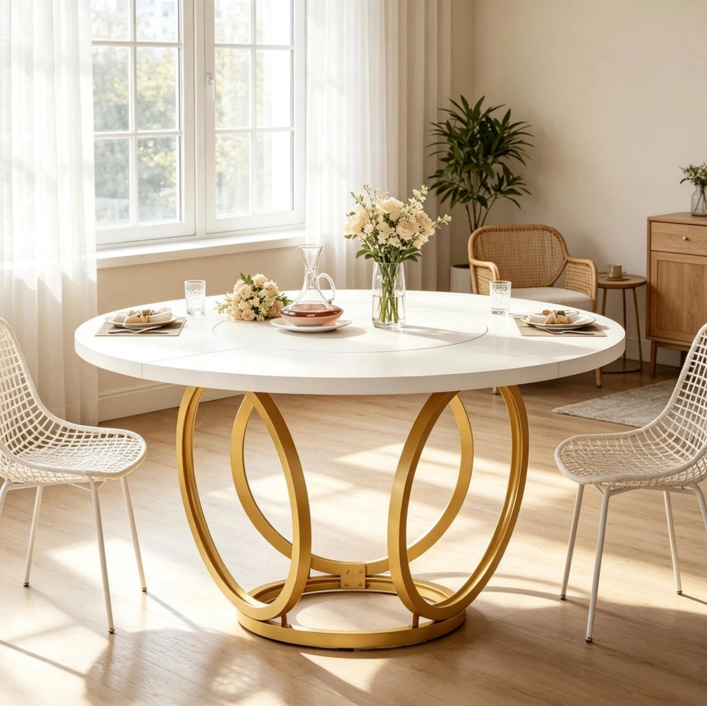 TAVOLO DA PRANZO Rotondo 120x120 cm MDF Bianco e Oro