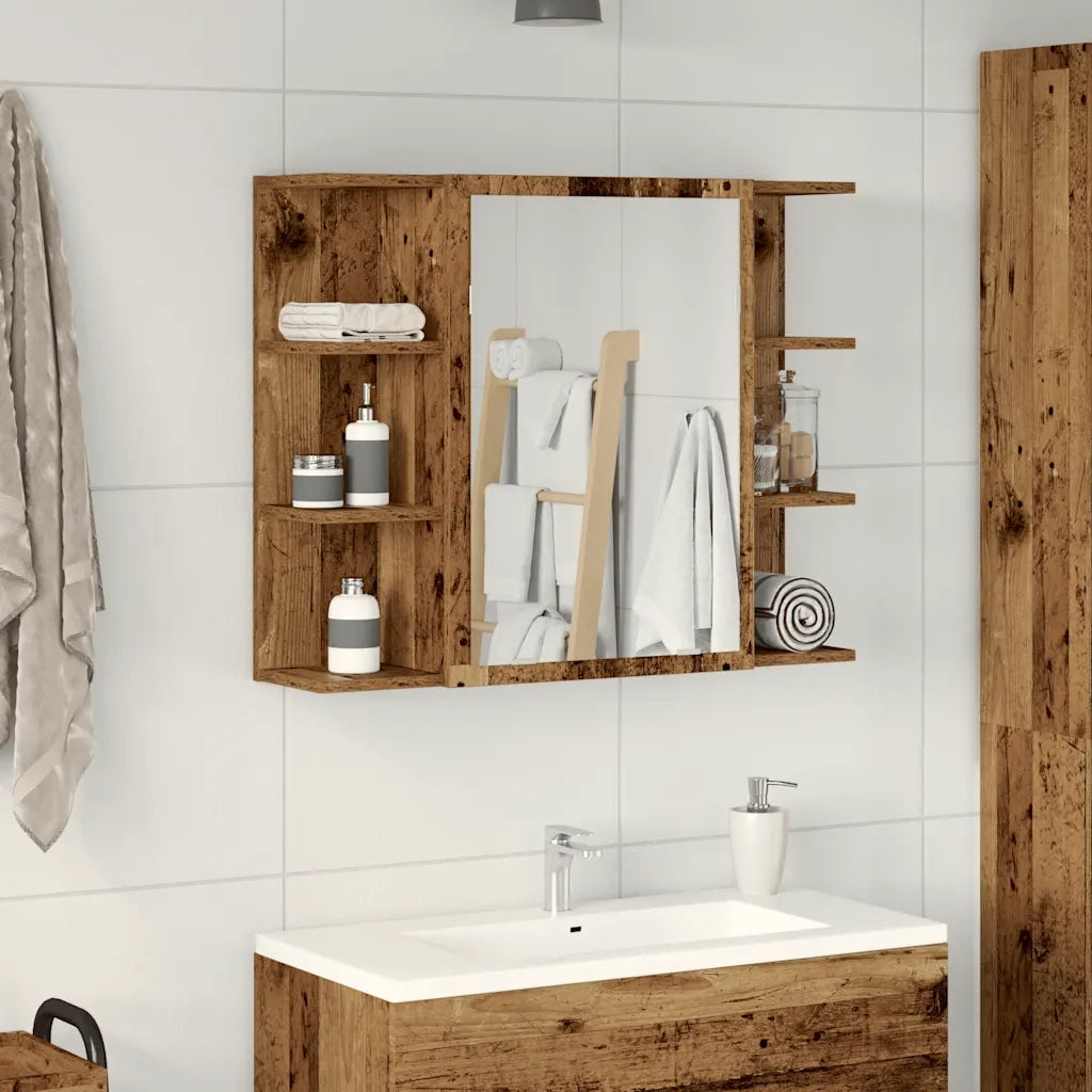 vidaXL Mobile Bagno con Specchio Legno Antico Legno Multistrato