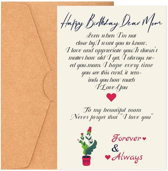 Carta di auguri per la mamma - Carte di compleanno con involucro - Bella cartolina di saluto - 12x18cm - Carta rivestita - Ideale per regali - Carta di compleanno per il giorno del proprio compleanno