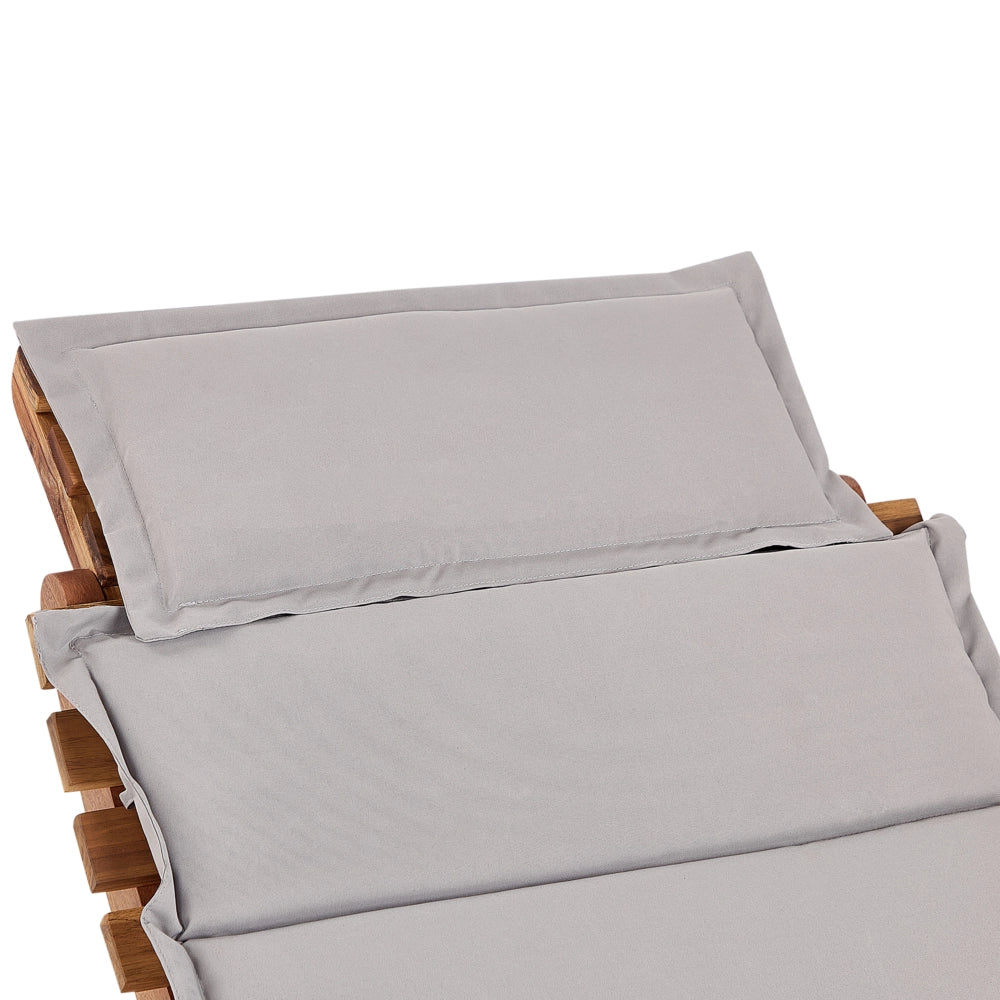 Lettino da sole in legno di acacia chiaro Cuscino Grigio Design a doghe Pieghevole Caratteristica Forma curva Giardino Patio Balcone