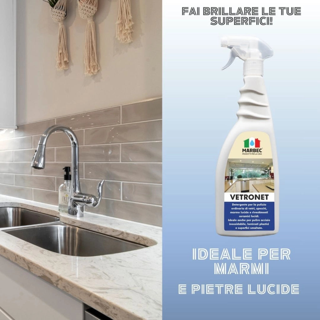 Come pulire i vetri e le superfici lucide VETRONET   750MLx6Pz