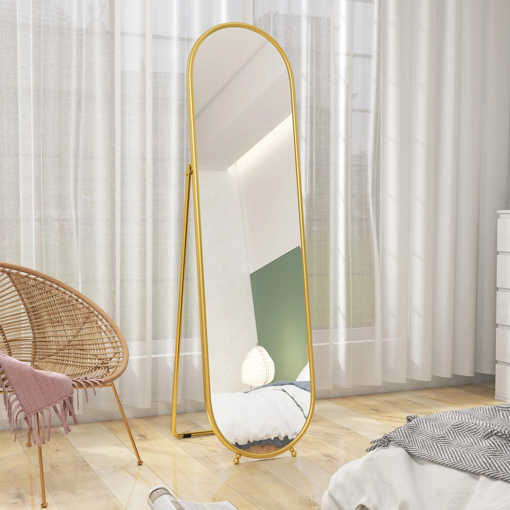 Specchio a Figura Intera da Terra con Supporto Pieghevole ¨C Minimal ¨C Oro Metallo 50x4x180 cm