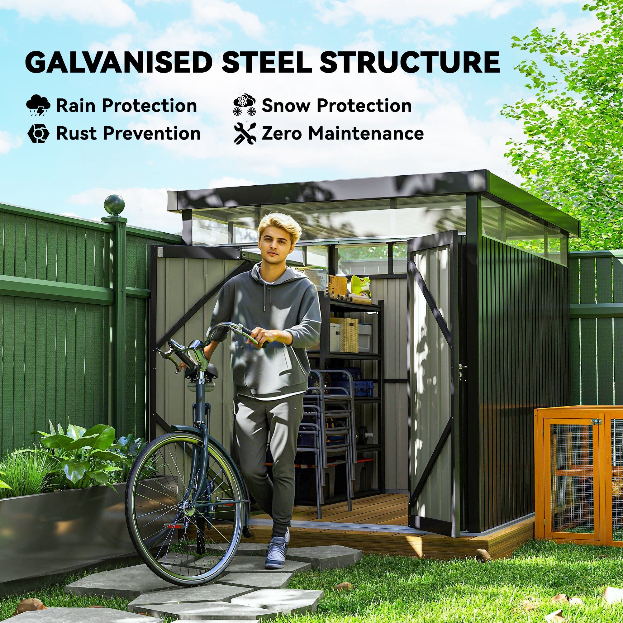 Capanno da Giardino con Lucernario in Acrilico 200x258x201 cm in Acciaio Grigio Scuro