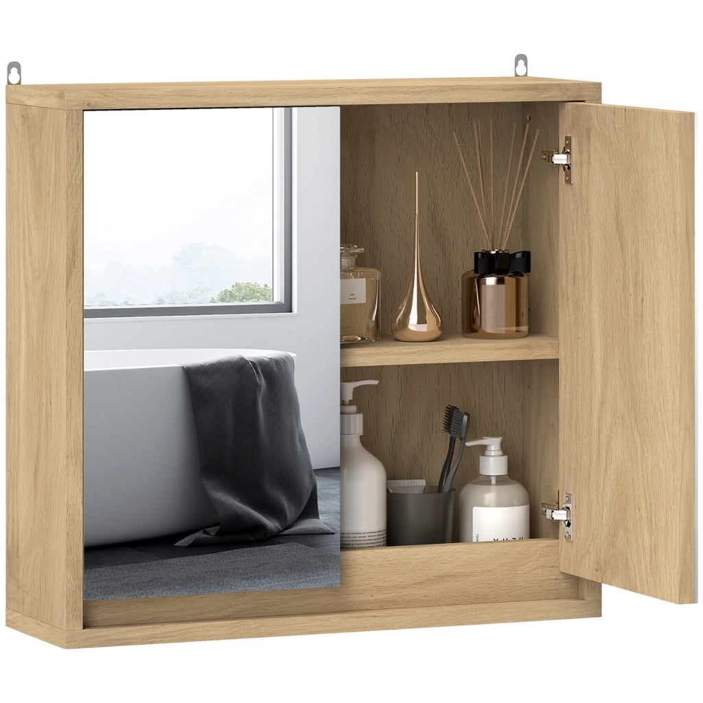 Armadietto da Bagno con Specchio ¨C zephmum ¨C Legno Naturale 48x14.5x45cm