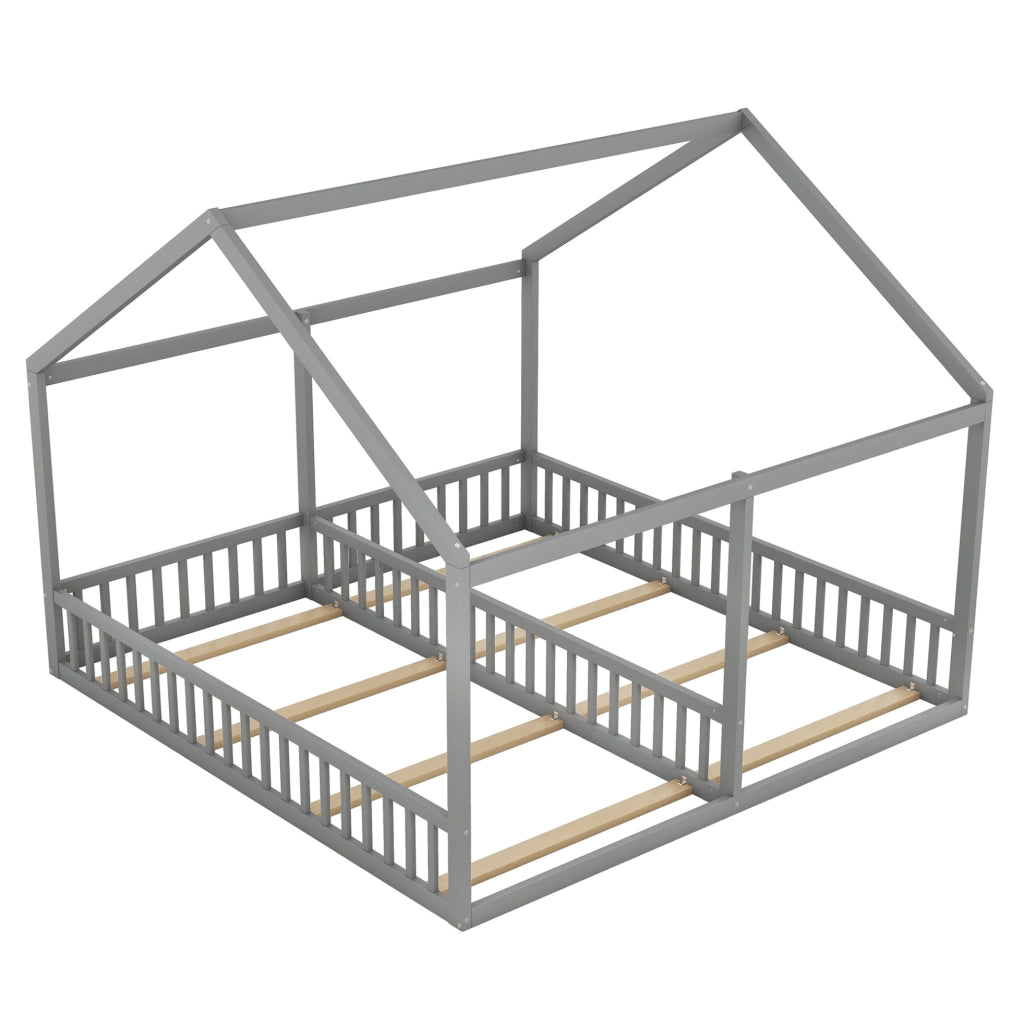 Letto singolo 90x200 cm modello casa 2-in-1 grigio in legno di pino e MDF