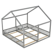 Letto singolo 90x200 cm modello casa 2-in-1 grigio in legno di pino e MDF
