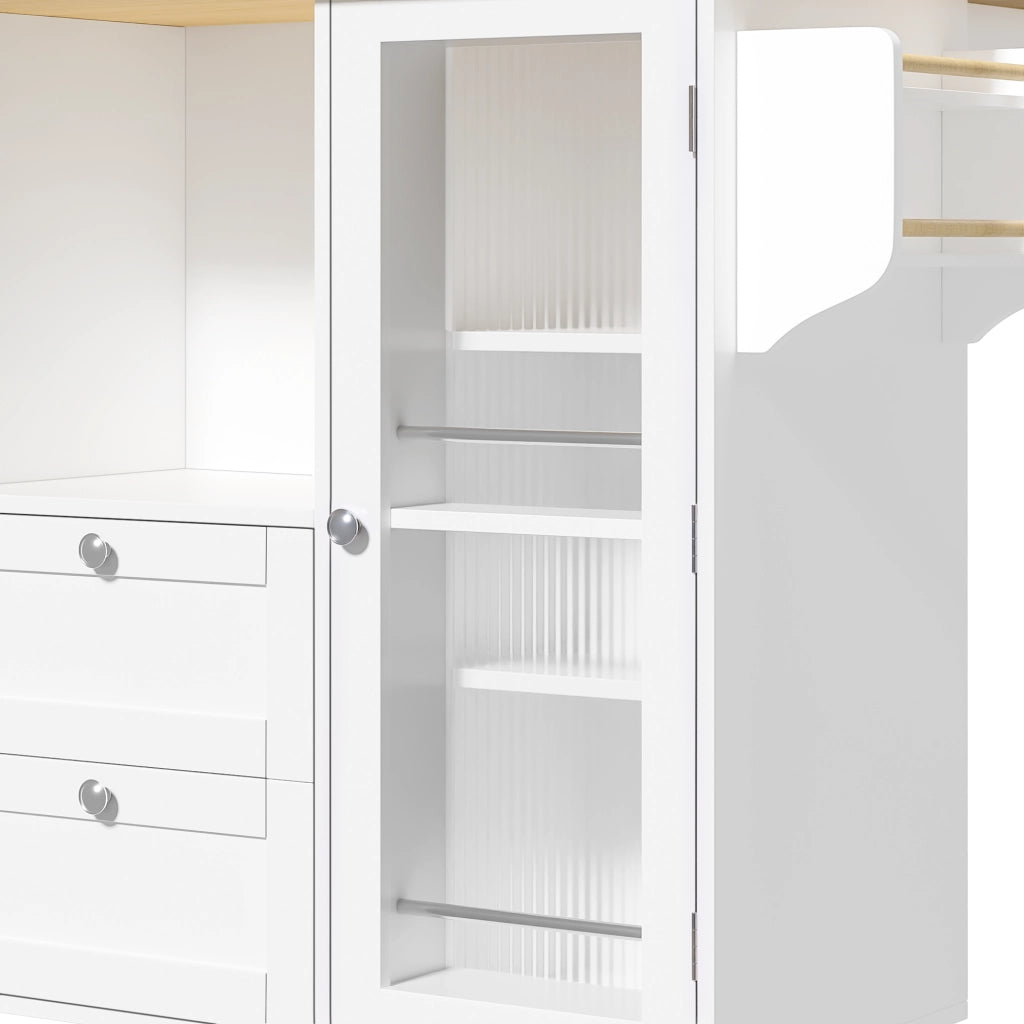 Isola da cucina su ruote con piano ribaltabile, 2 cassetti, ripiano spezie e portasciugamani, 120×45(70)×92 cm