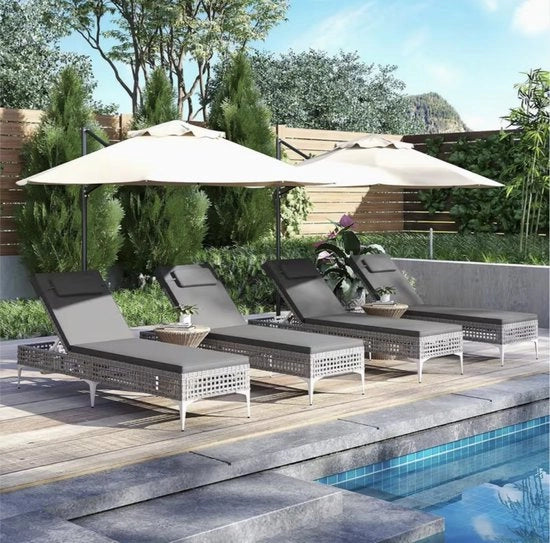 Sedia da giardino con schienale regolabile 6 posizioni con cuscino e supporto cervicale in rattan