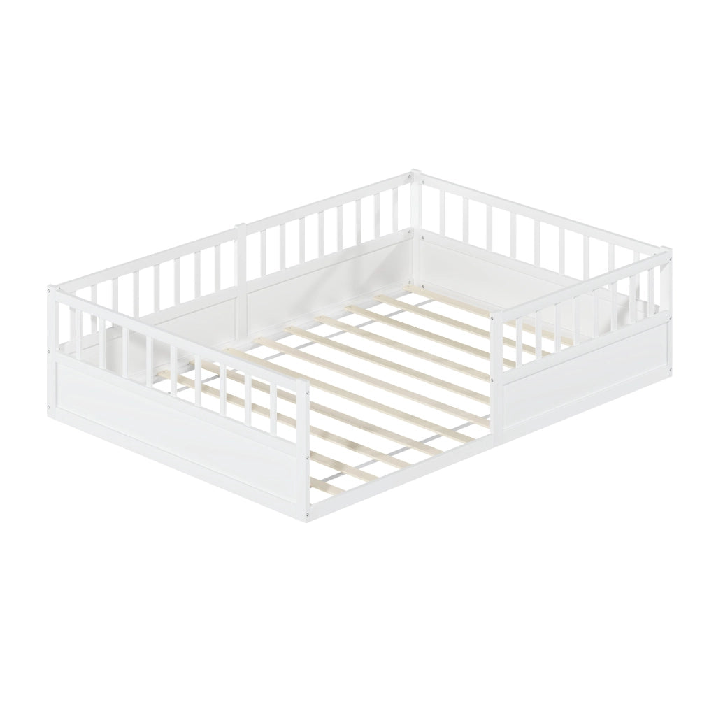 Letto per bambini, 140 x 200 cm, struttura in legno massello, sponde di sicurezza, bianco