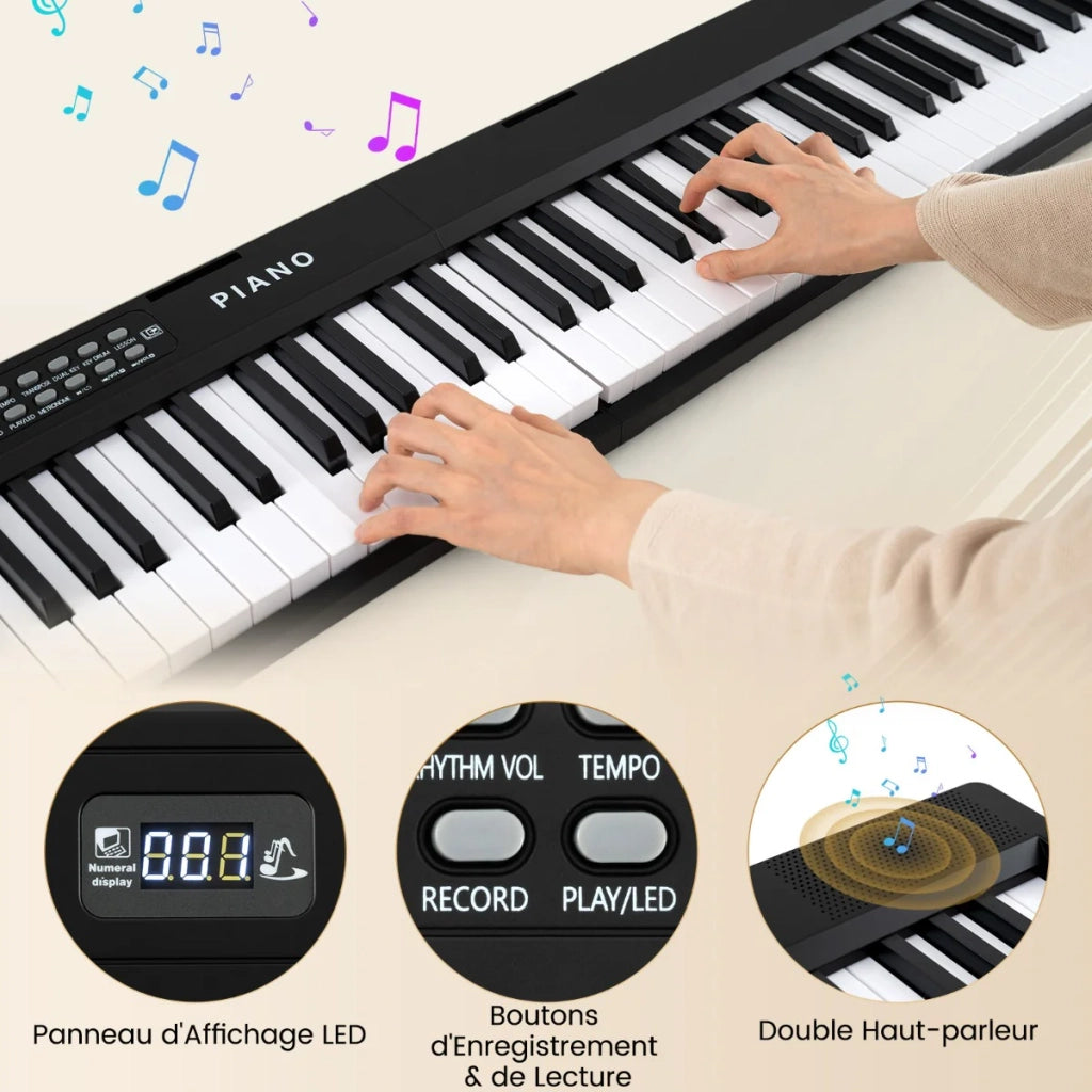 Tastiera elettronica pieghevole per pianoforte 128 x 23 x 5,5 cm con 1000 toni e 3 modalità di insegnamento in nero hips 20_0011452