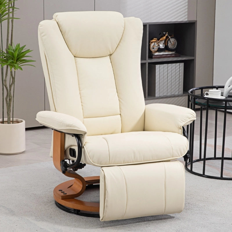 Poltrona relax girevole con funzione reclinabile e poggiapiedi in ecopelle Cream White
