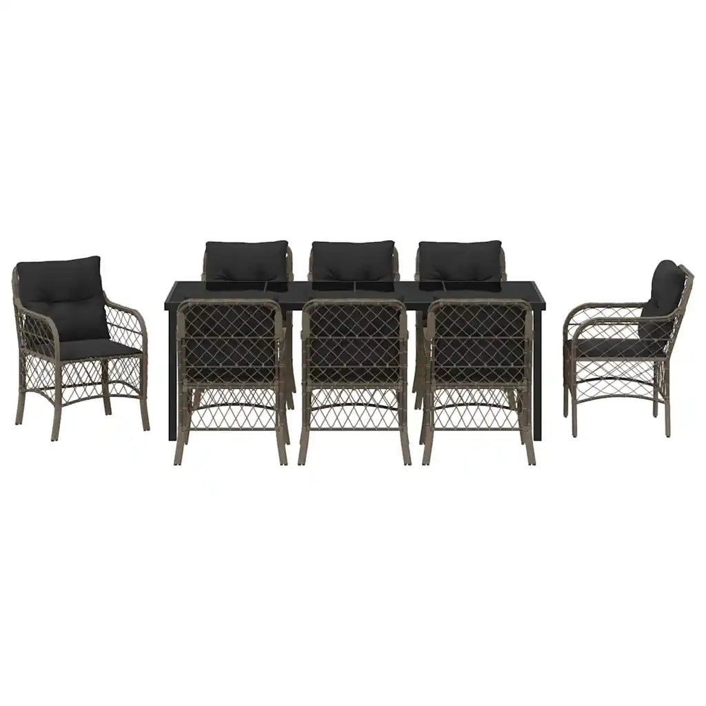 Set da Pranzo per Giardino con cuscino 9 pcs Grigio polyrattan 3380224