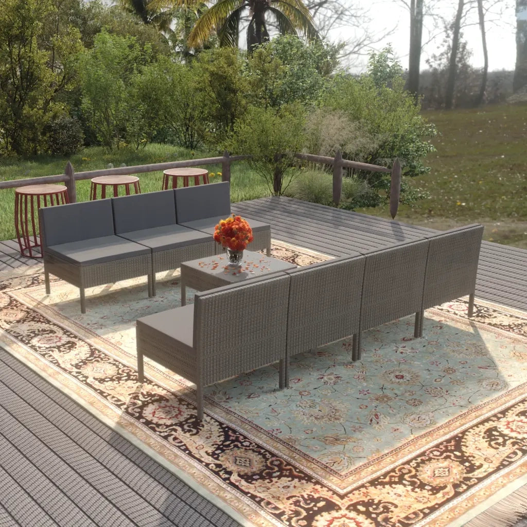 Set Divani da Giardino 8 pz | Set Salotto da Giardino con Cuscini in Polyrattan Grigio