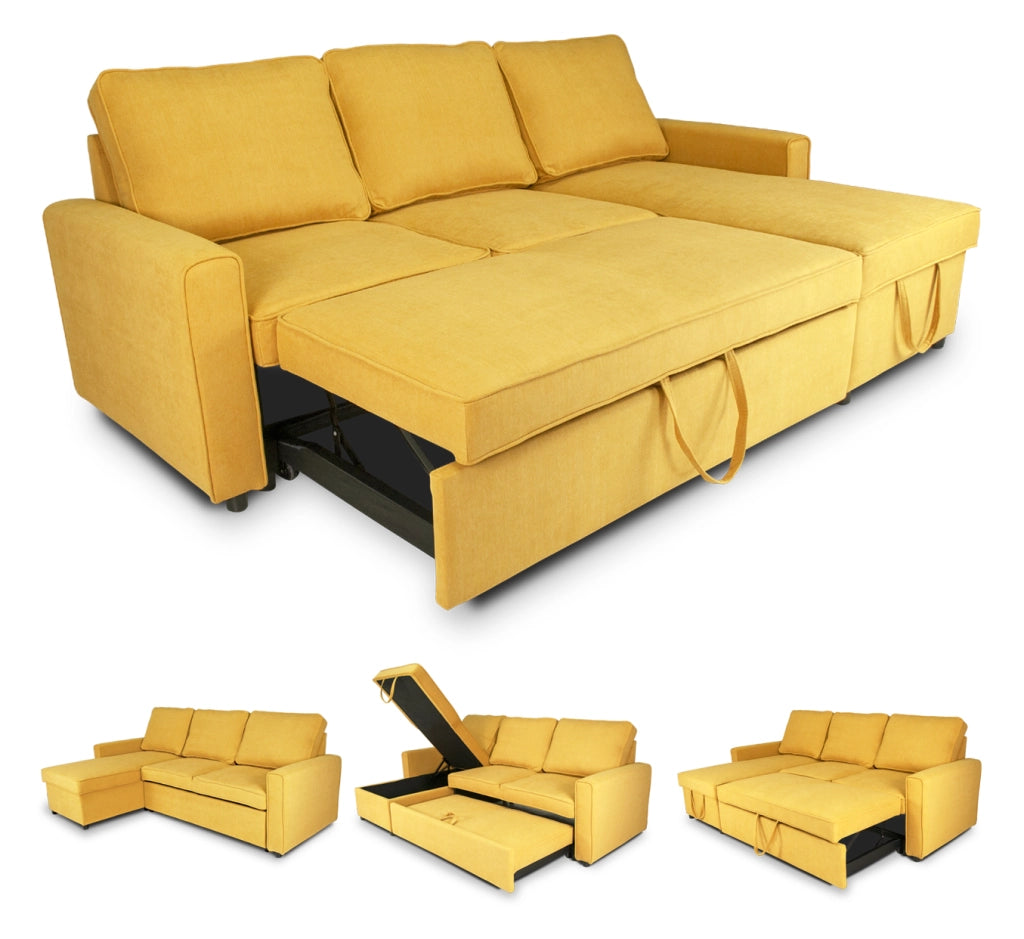 Divano letto angolare con contenitore, divano con chaise longue giallo - Kennedy - DL-KE16CL