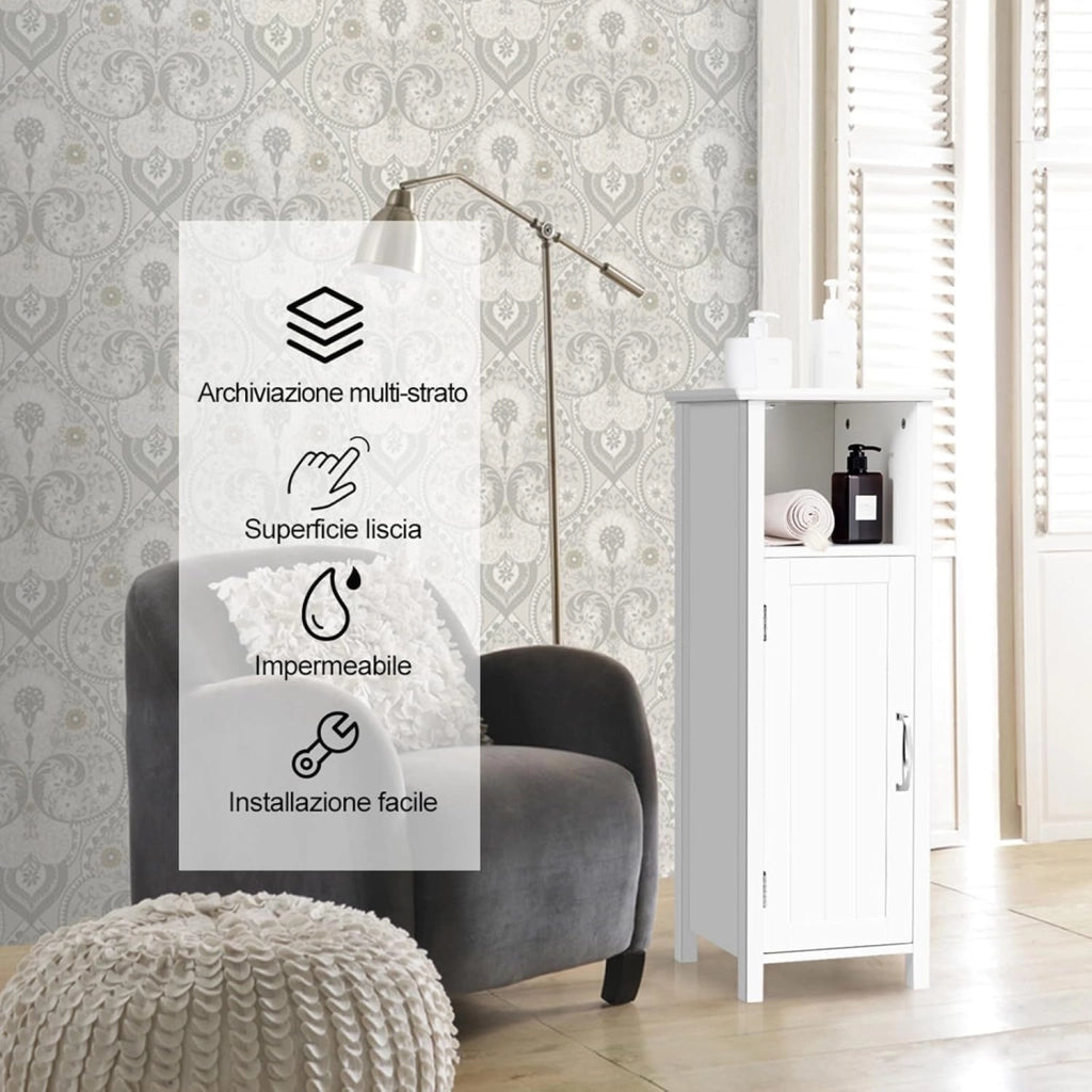 Mobile Bagno 30 x 30 x 80cm, Armadietto Salvaspazio in Legno con Ante e Ripiani Regolabili per Cucina, Soggiorno e Corridoio, Mobiletto Spazioso (Bianco)