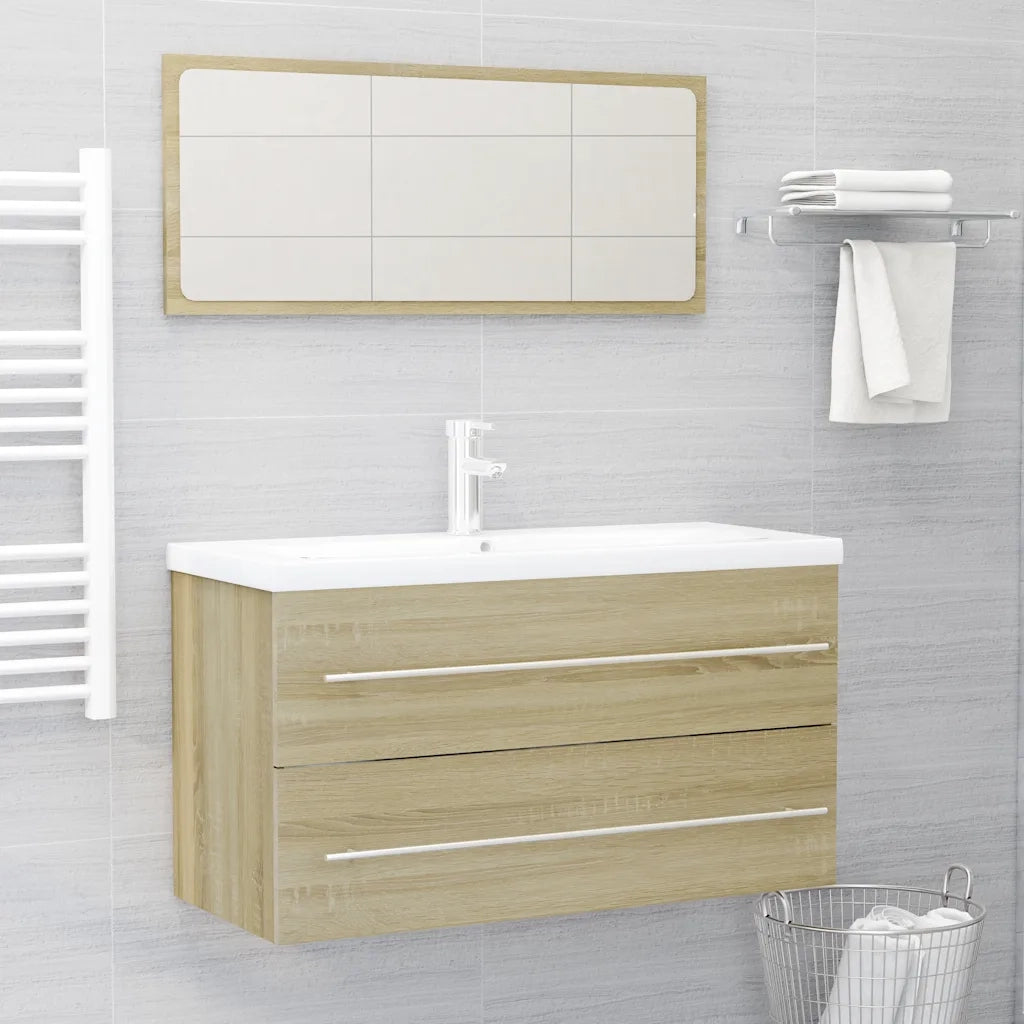 Set Mobili da Bagno | Armadio da bagno 2 pz Rovere Sonoma in Legno Multistrato