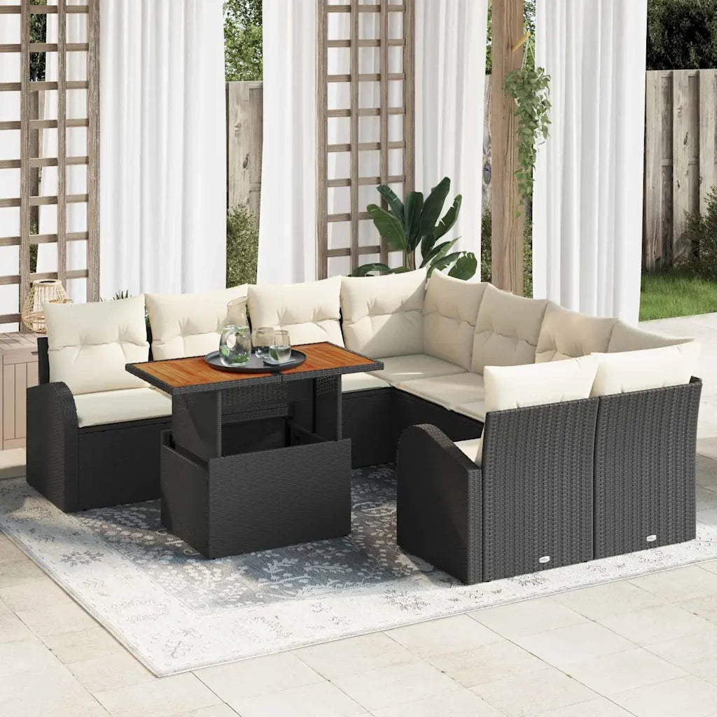 Set Divano da Giardino con cuscino 9 pcs Nero e crema 3349564