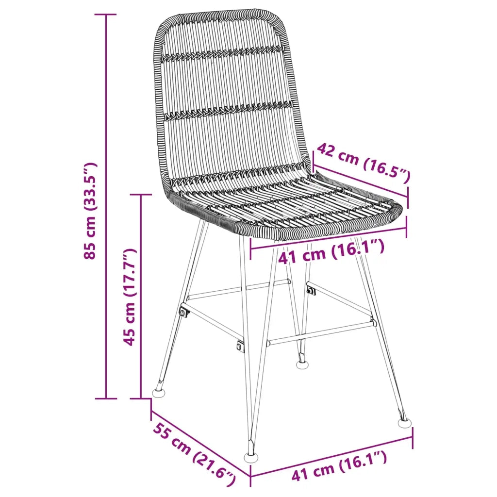 Sedia da pranzo 2 pz Rattan e acciaio Nero 41 x 55 x 85 cm 42033207