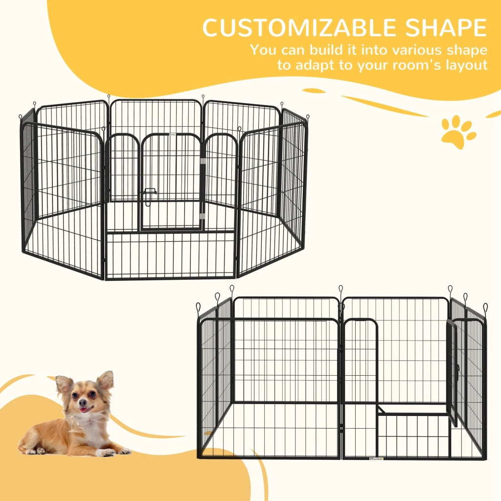 EasyComfort Recinto per Cani di Piccola Taglia a 8 Pannelli Modulabili da 80x1.5x80 cm, Box per Cani e Cuccioli Pieghevole con Porta in Acciaio con 8 Picchetti, Nero