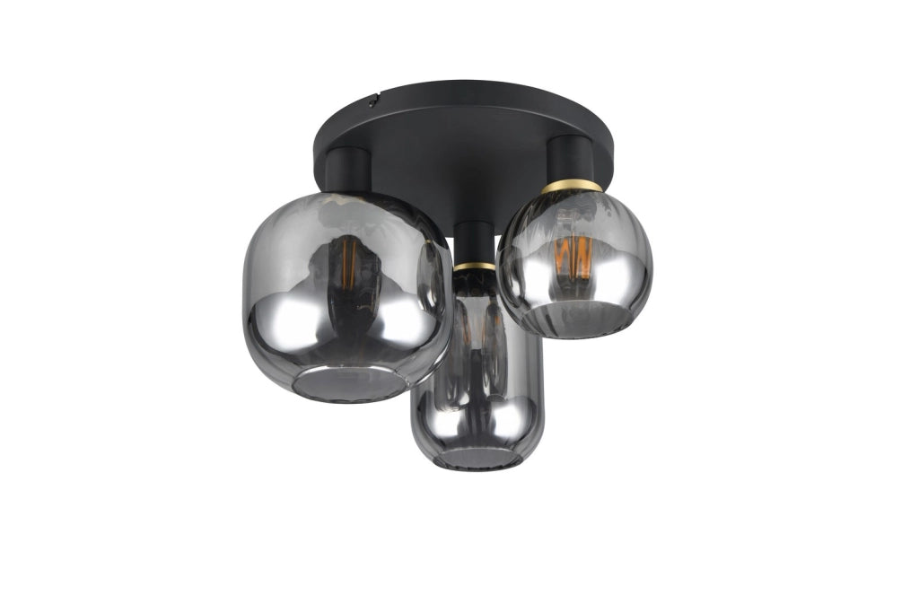 Plafoniera Trio DIVA nera vetro fumé tonda 39cm 3xE27