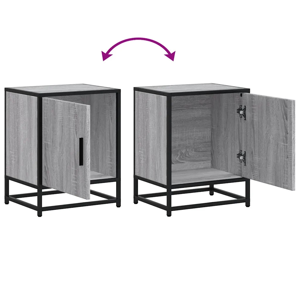 Comodini 2pz Grigio Sonoma 40x31x50cm Legno Multistrato Metallo 848716