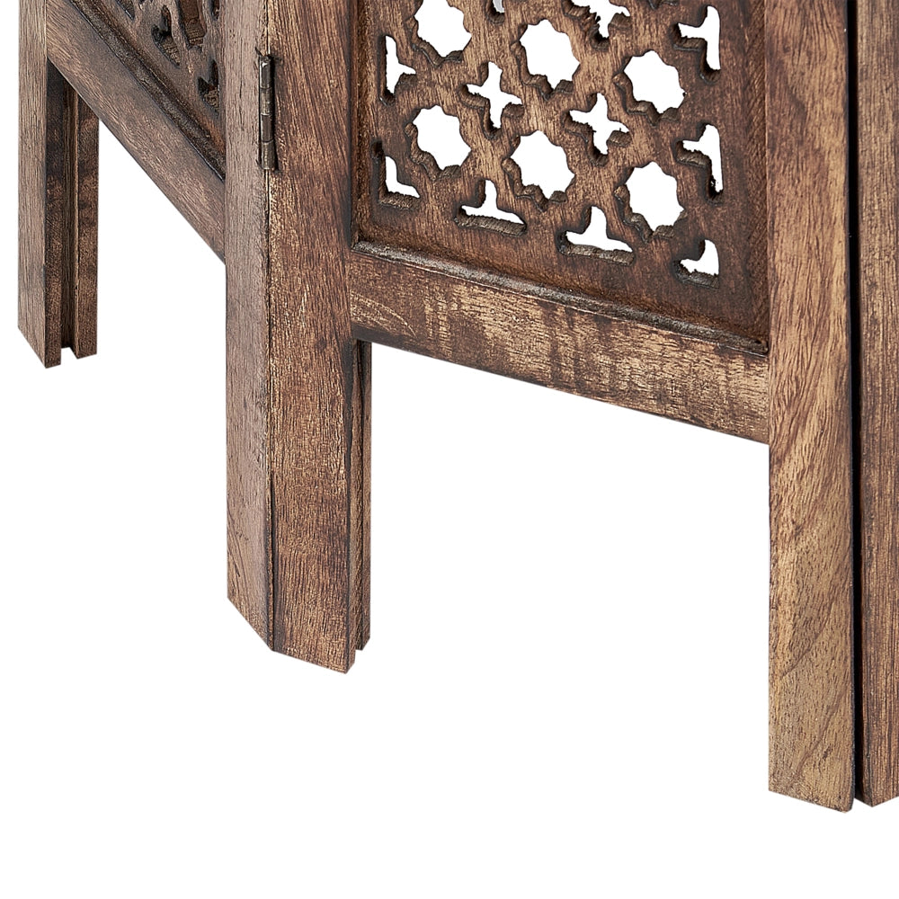 Tavolino in legno di mango scuro Piano intagliato rotondo Base rotonda 53 x 53 cm Design tradizionale