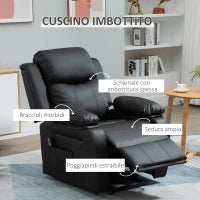 Poltrona Elettrica Alzapersona Reclinabile fino 160° con Telecomando, in Similpelle, Nero