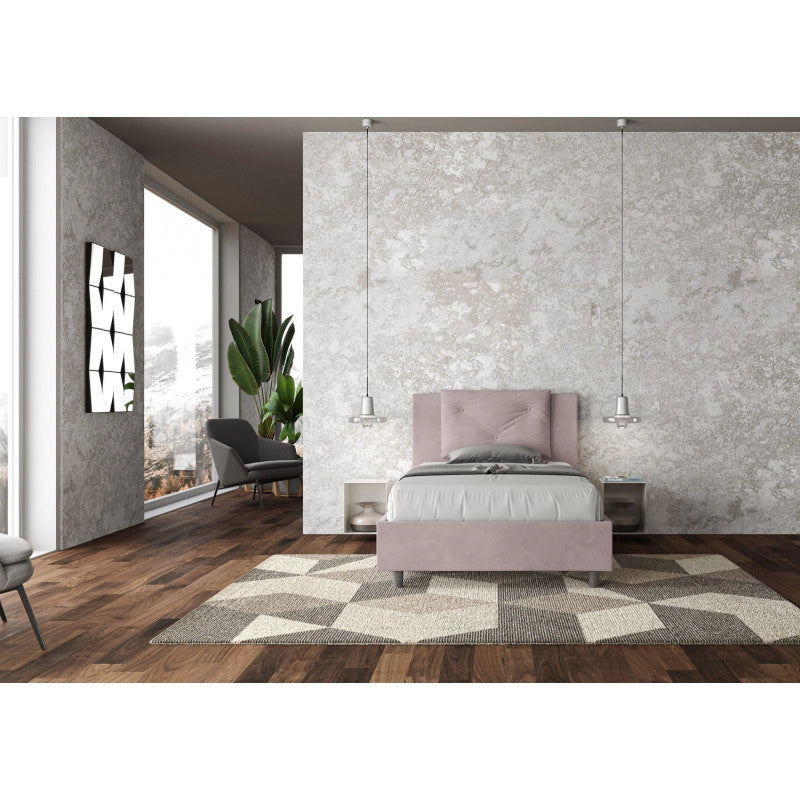 Letto imbottito Piazza e mezzo 110x190 cm Appia - Senza rete,Glicine,Microfibra
