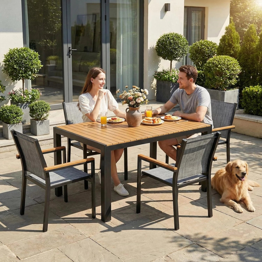 Textilene - Set di 4 sedie da giardino in alluminio, impilabili, per sala da pranzo, balcone, terrazza, piscina, ristoranti, resistente alle intemperie, 4 pezzi, colore grigio lino