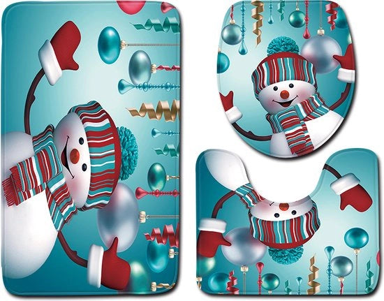 Set di Tappeti Antiscivolo per Bagno per Natale, 3 pezzi, Tappeto + Contorno + Coperchio del Water Closet, Natale Felice Tappeto, Tappeto Antiscivolo per Bagno 20"x 31"+16x18"+16"x20