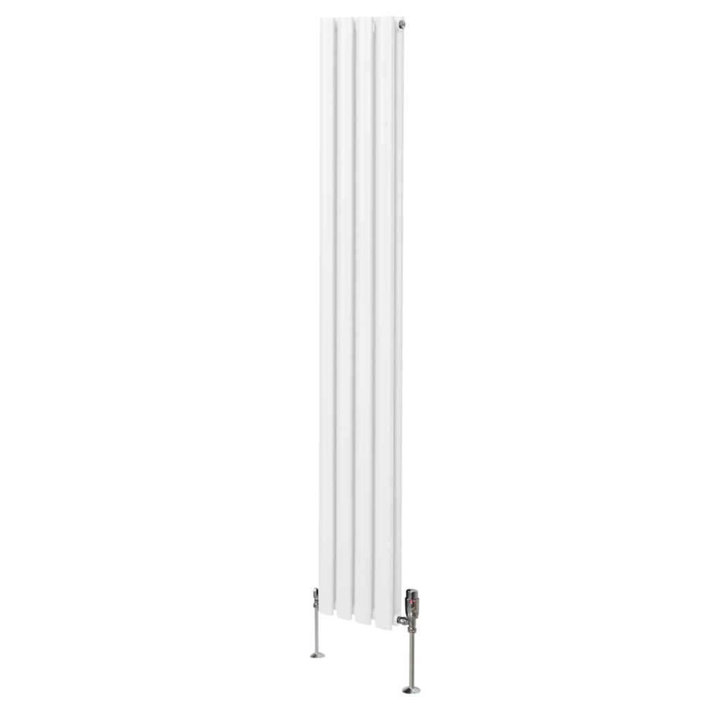 Radiatore a colonna ovale e valvole cromate TRV Designer bianco 1800mm x 240mm