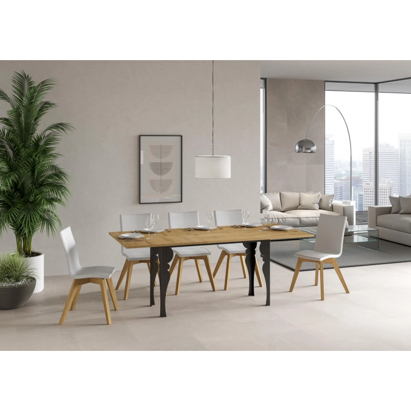 Tavolo apribile 120/200x45/90 cm Paxon Double telaio Antracite - Quercia Natura