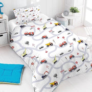Auto Dekbedovertrek voor Kinderen 120x150 - Tractor en Verkeersborden Bedset - Microvezel