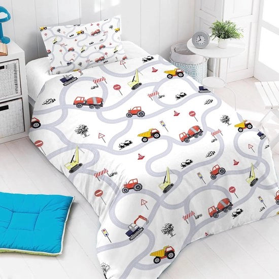 Auto Dekbedovertrek voor Kinderen 120x150 - Tractor en Verkeersborden Bedset - Microvezel