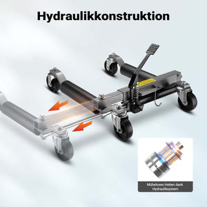 Carrelli sposta auto con cric idraulico 2x Portata 680kg l’uno Per pneumatici larghi max 30cm