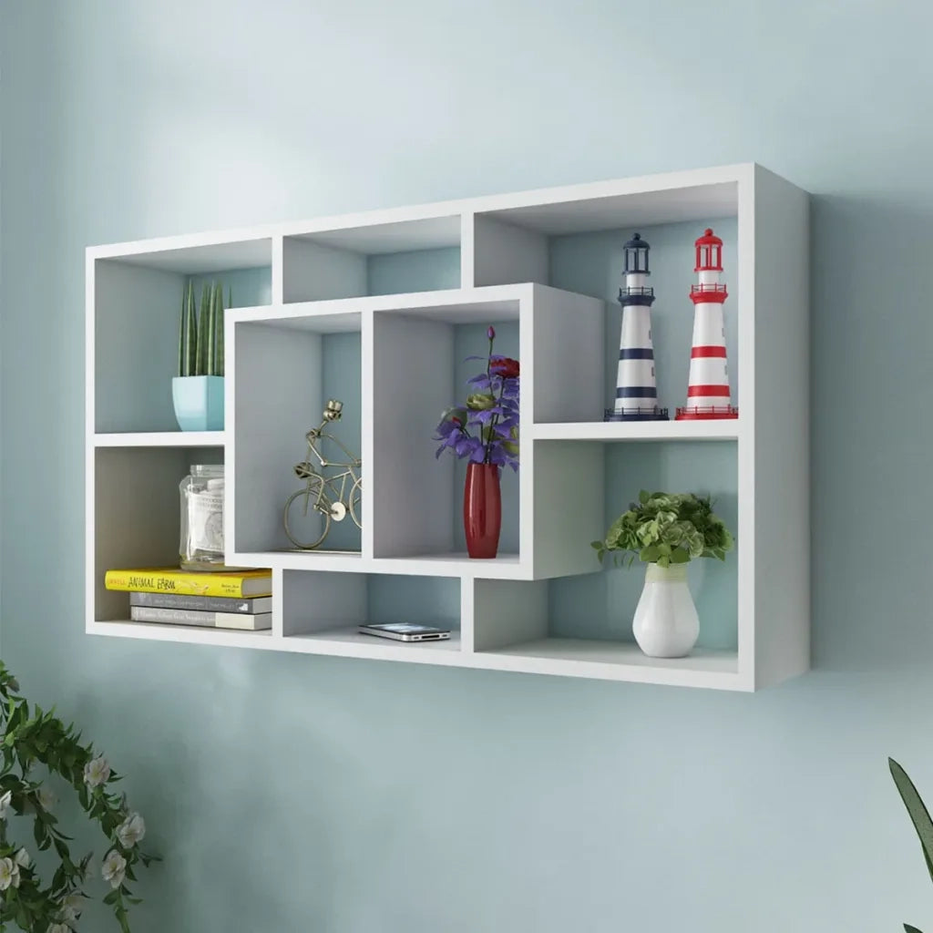 Espositore da Parete Galleggiante 8 Scomparti Bianco CFW2289854