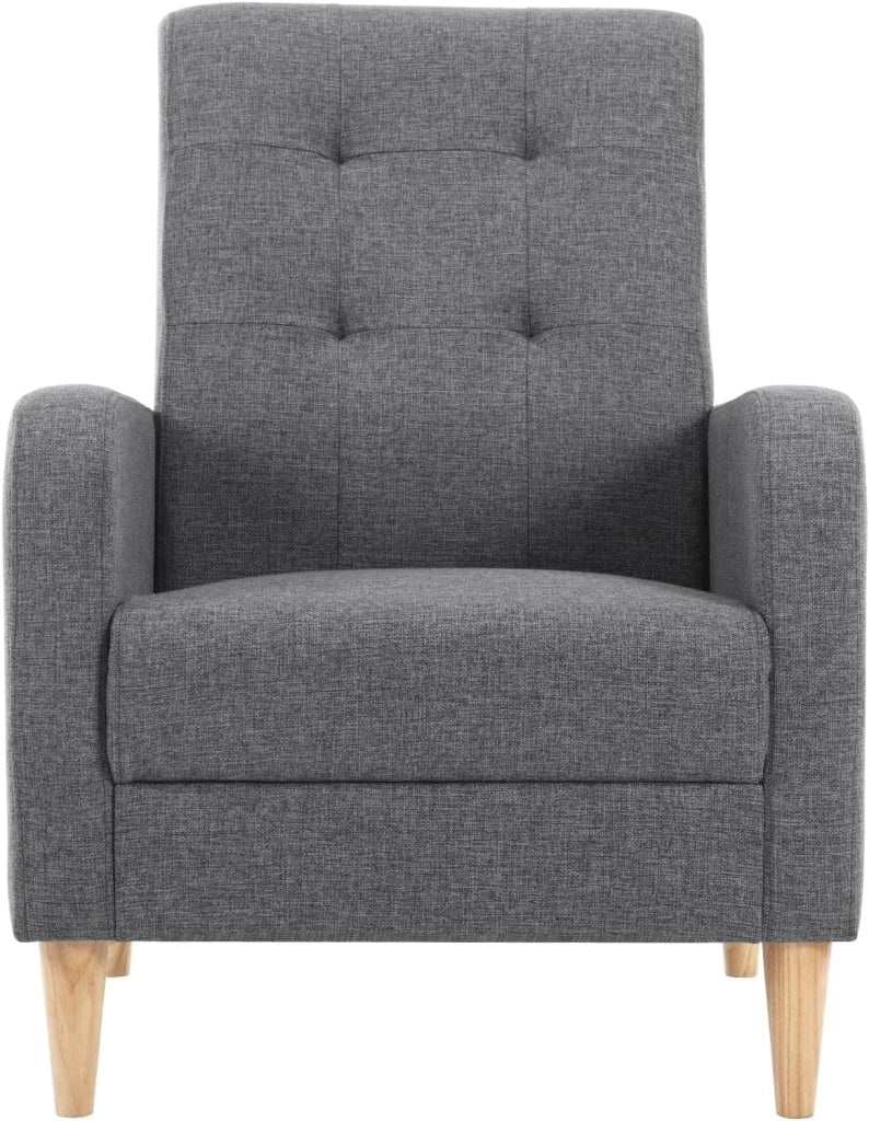 Poltrona da Salotto, Poltrona Relax con Schienale Alto, Sedia di Relax con Pieno Legno Massello Piedi, Seduta Imbottita, Rivestimento in Lino, per Salotto, Ufficio, Grigio Scuro, SKS41dgr