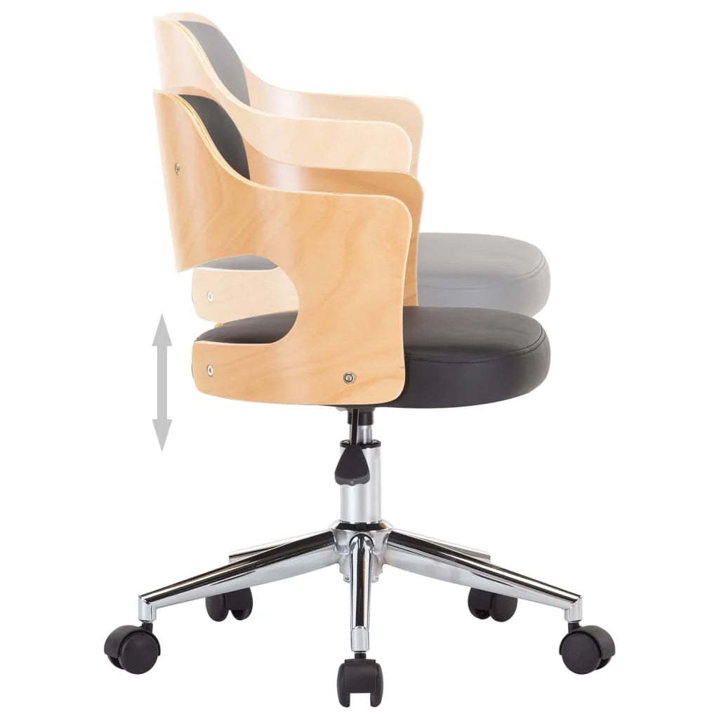 Sedia girevole da ufficio/studio in legno curvato e similpelle nera 02_0024153