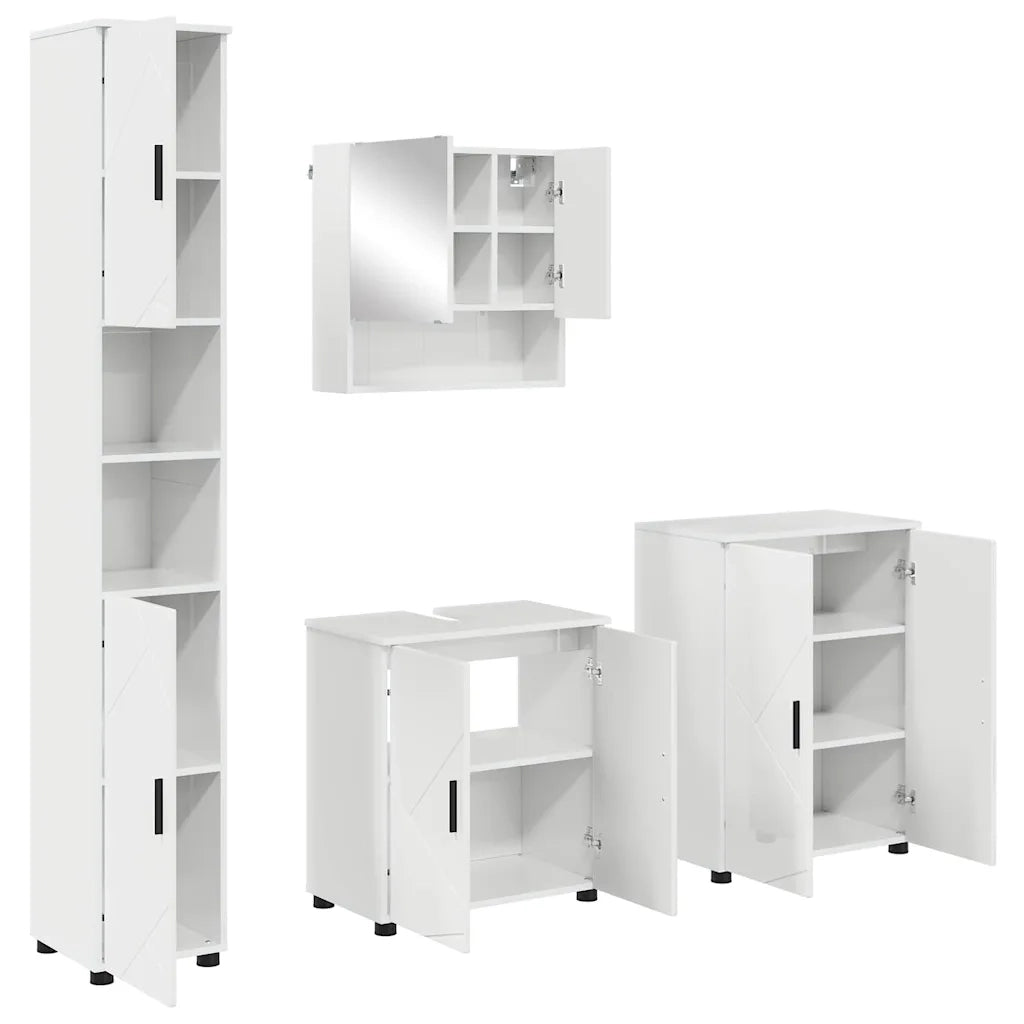 Set di mobili per il bagno con porta 4 pcs Bianco Lucido 3393007