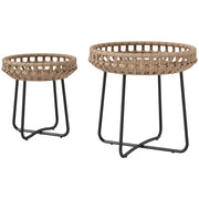 Set di 2 tavolini laterali in polietilene da raten 60/41 cm con cuscinetti regolabili a gambe a X marrone