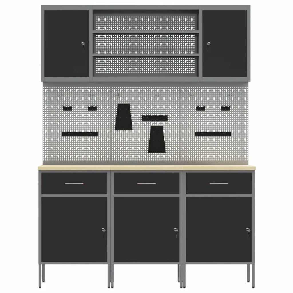 Mobile da lavoro 7 pcs Nero Legno ingegnerizzato e acciaio 3321430