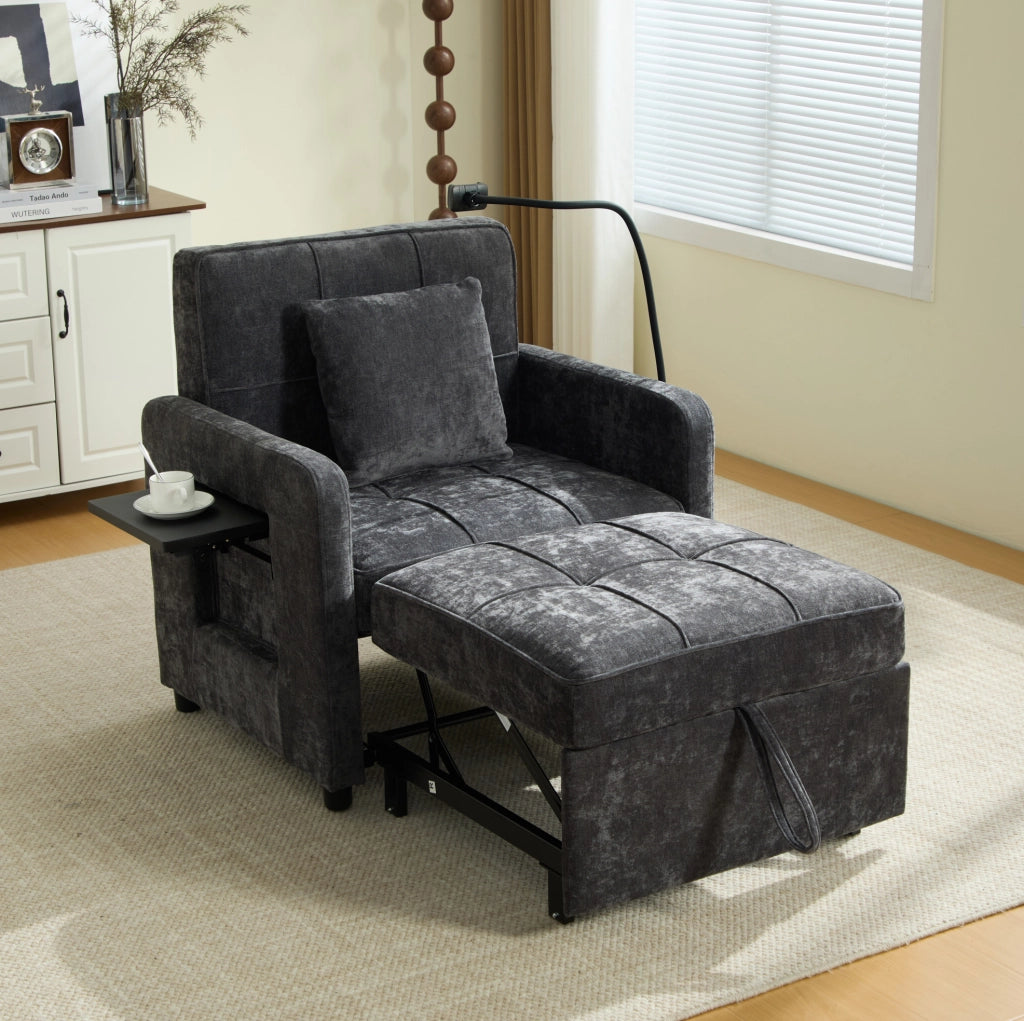 Poltrona letto reclinabile in ciniglia grigio scuro; 167 x 79 x 83 cm