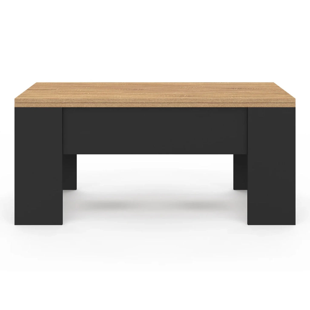 IDMarket - Tavolino rettangolare alzabile TARA in legno nero e finto faggio