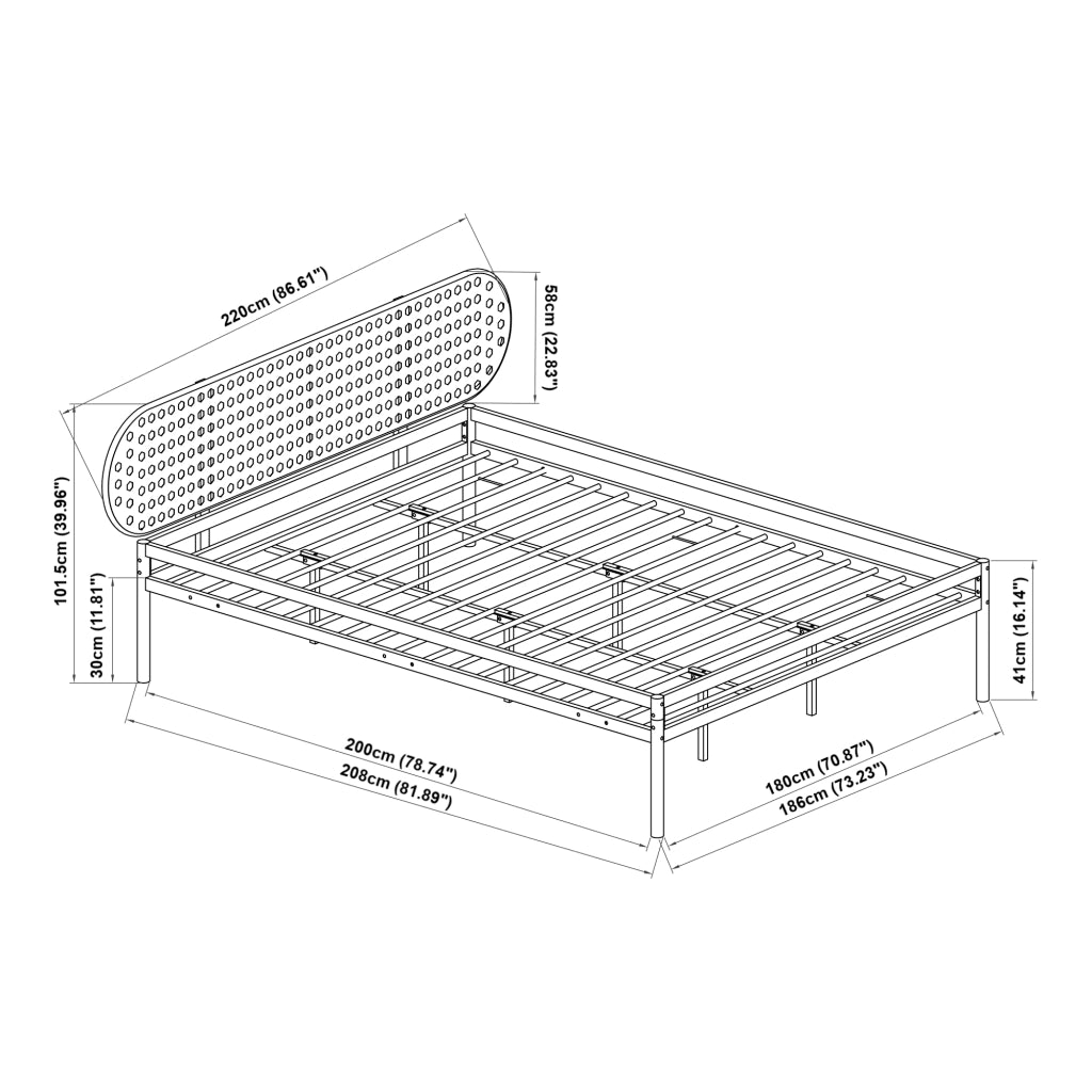 Letto Matrimoniale Linköping con Materasso 180x200 cm e Testiera Ovale Effetto Rattan [en.casa]