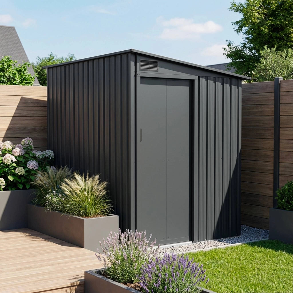 Capanno da giardino addossabile in acciaio 2,91m² con porta scorrevole
