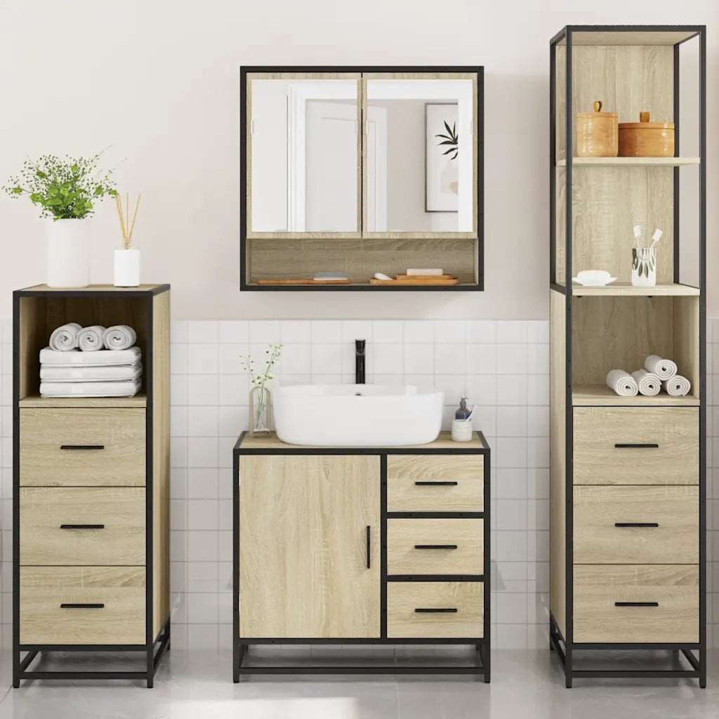 Set Mobili da Bagno 4 pz Rovere Sonoma in Legno Multistrato